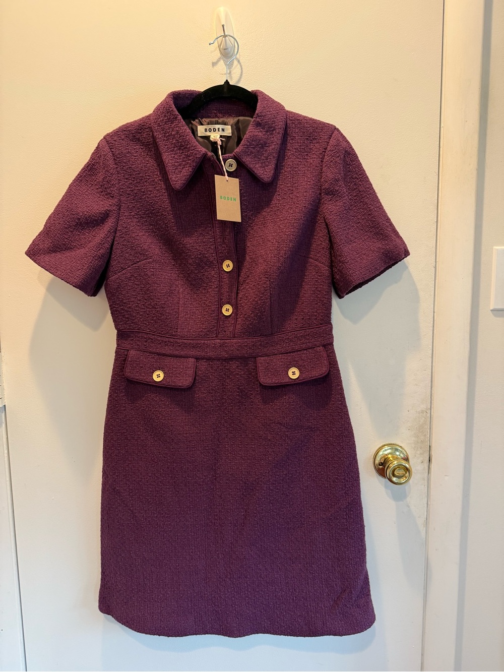 Boden Purple Short-Sleeve Textured Shift Dress